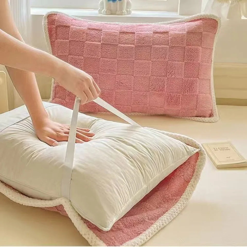 Plush Pillow Covers, slipping onto a pillow