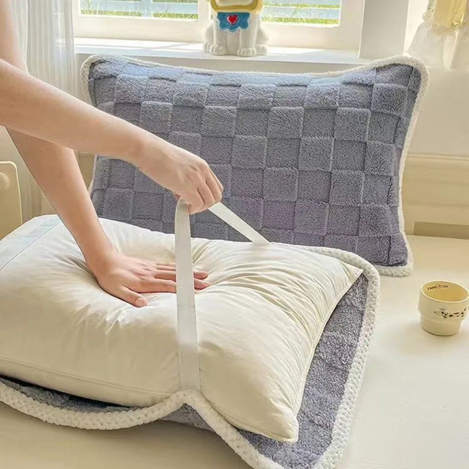 Plush Pillow Covers in Light Grey