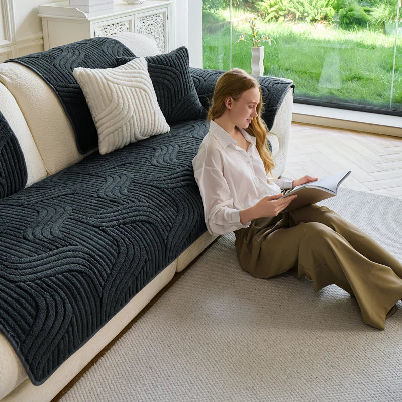 Sherpa Sofa Cover in Black