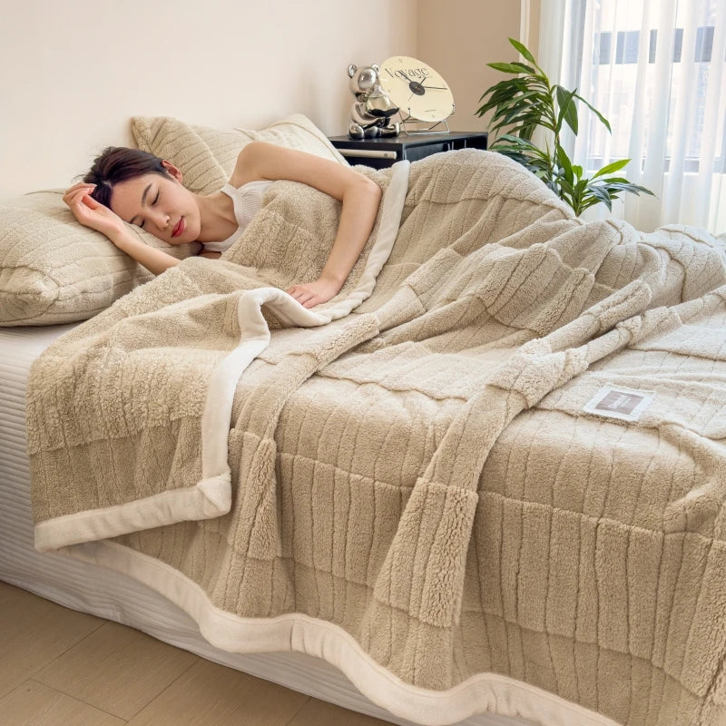The Original Plush in Oat, sleeping under it