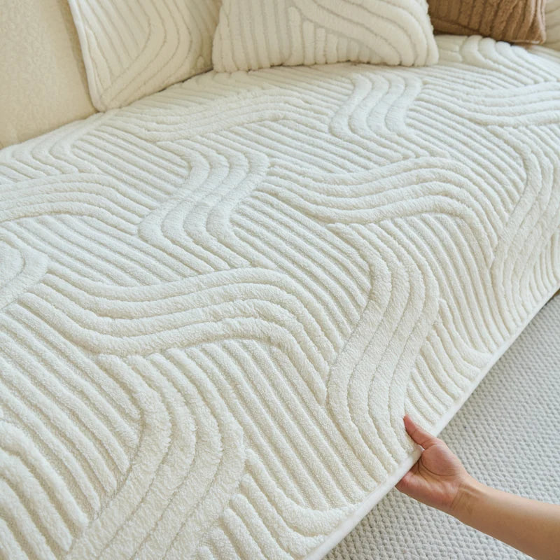 Sherpa Sofa Cover, quilted wave texture